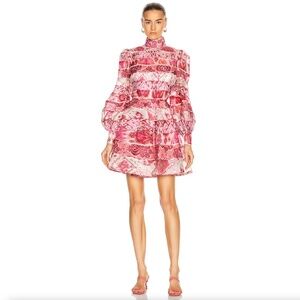 41. ZIMMERMANN Wavelength Spliced Mini Dress Pink $1950 EUC Sz 0 = XS